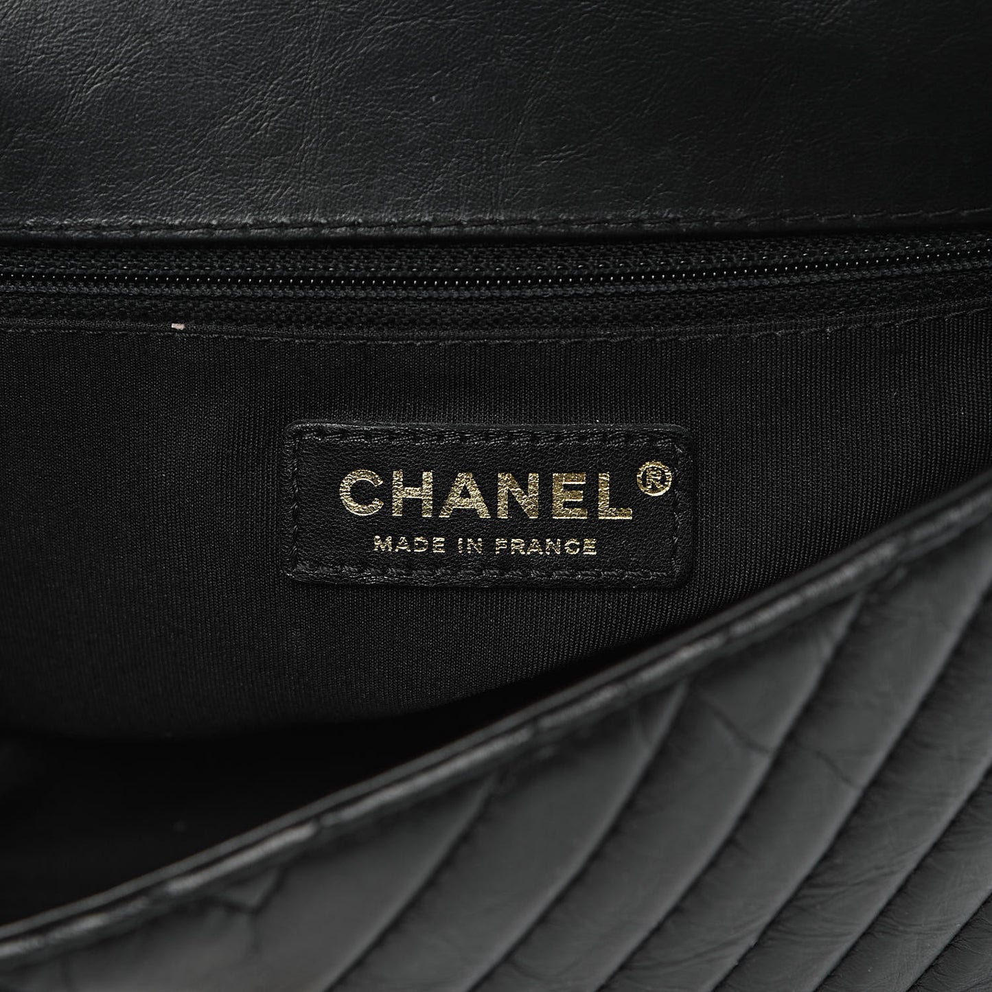 Calfskin Chevron Quilted Top Handle Flap Black