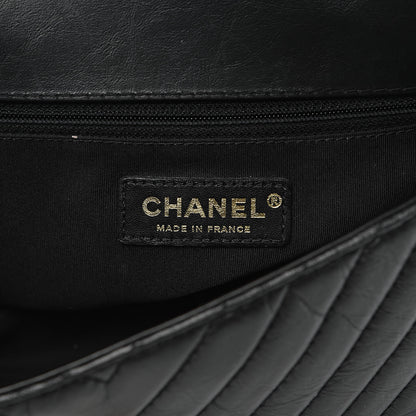 Chanel Calfskin Chevron Quilted Top Handle Flap Black 6 of 13