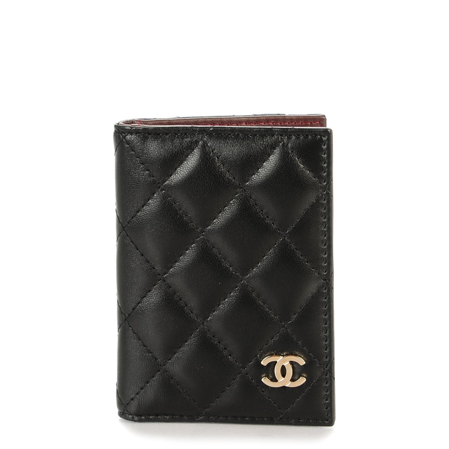 Lambskin Quilted Card Holder Wallet Black