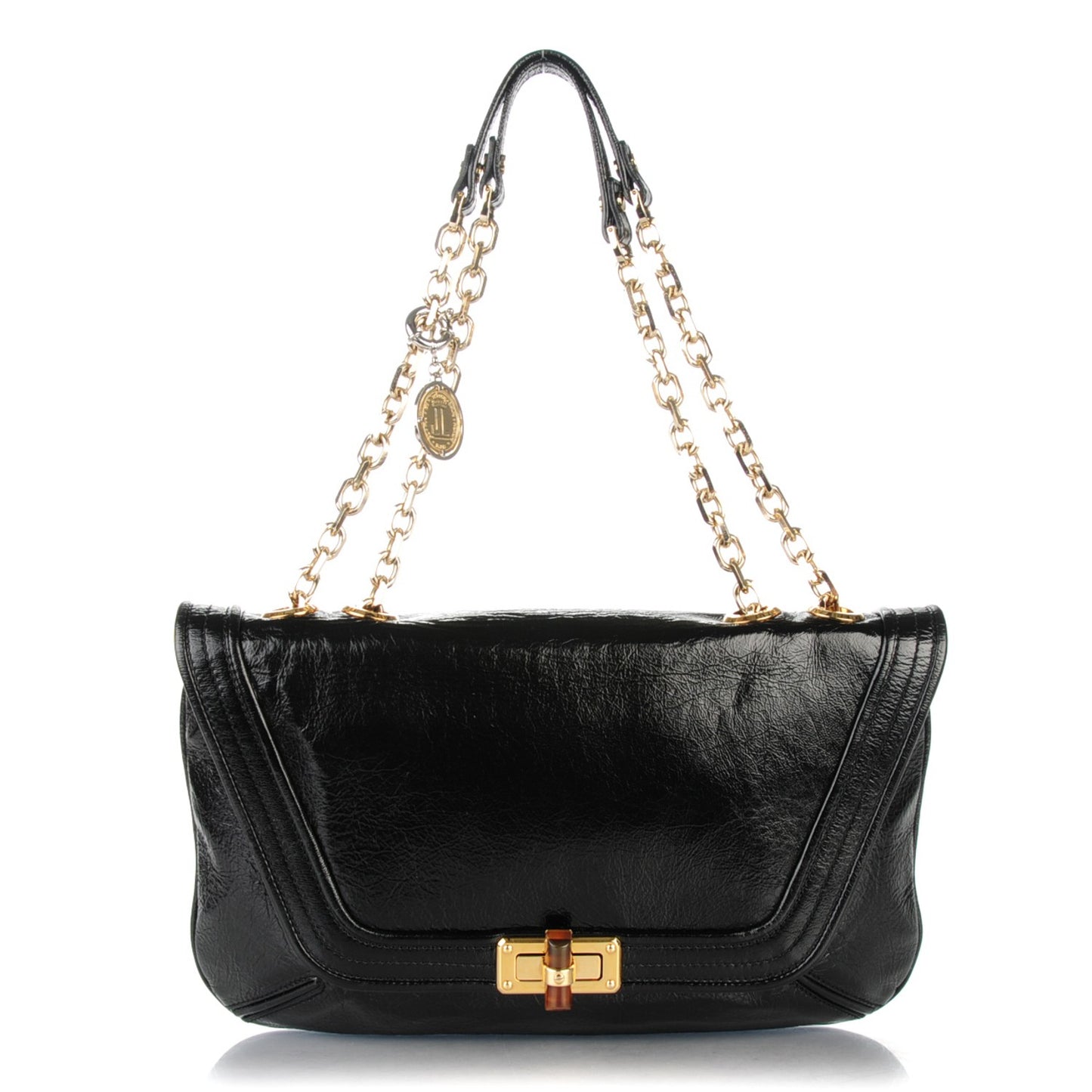 Patent Chain Shoulder Bag Black