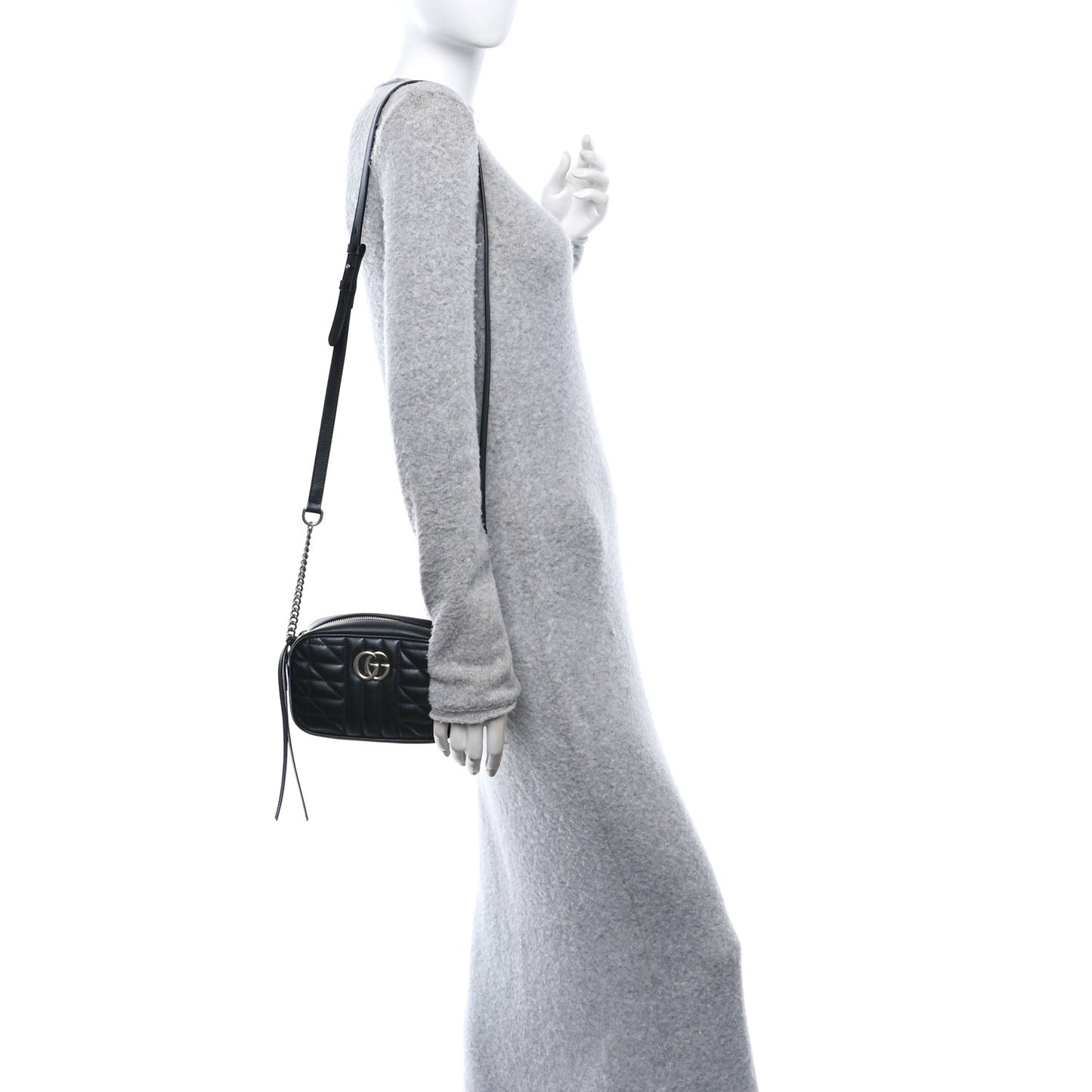 Calfskin Matelasse Aria Mini GG Marmont Chain Shoulder Bag Black
