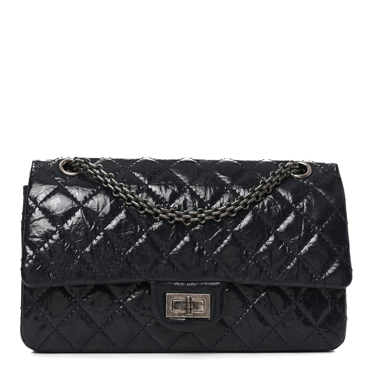 Glazed Calfskin Quilted 2.55 Reissue 225 Flap Dark Navy Blue