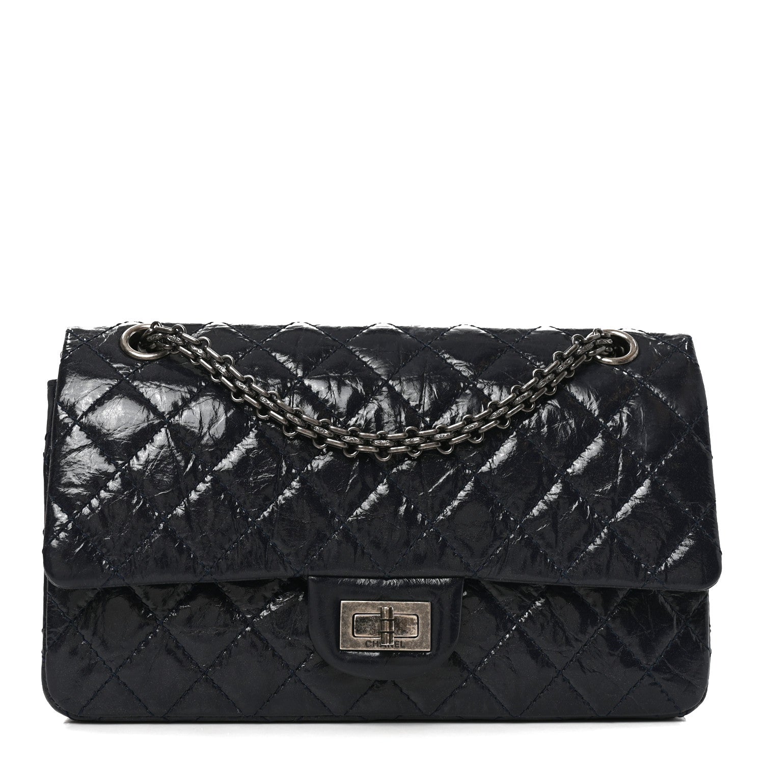 Chanel Glazed Calfskin Quilted 2.55 Reissue 225 Flap Dark Navy Blue 1 of 11