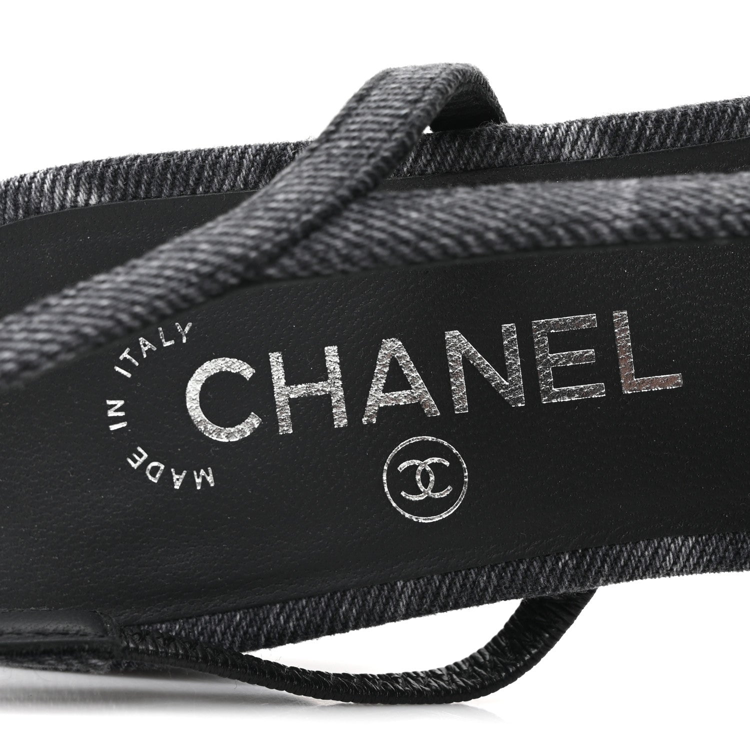 Chanel Denim Cap Toe CC Slingback Flats 38.5 Charcoal Black 8 of 9