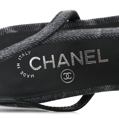 Chanel Denim Cap Toe CC Slingback Flats 38.5 Charcoal Black 8 of 9