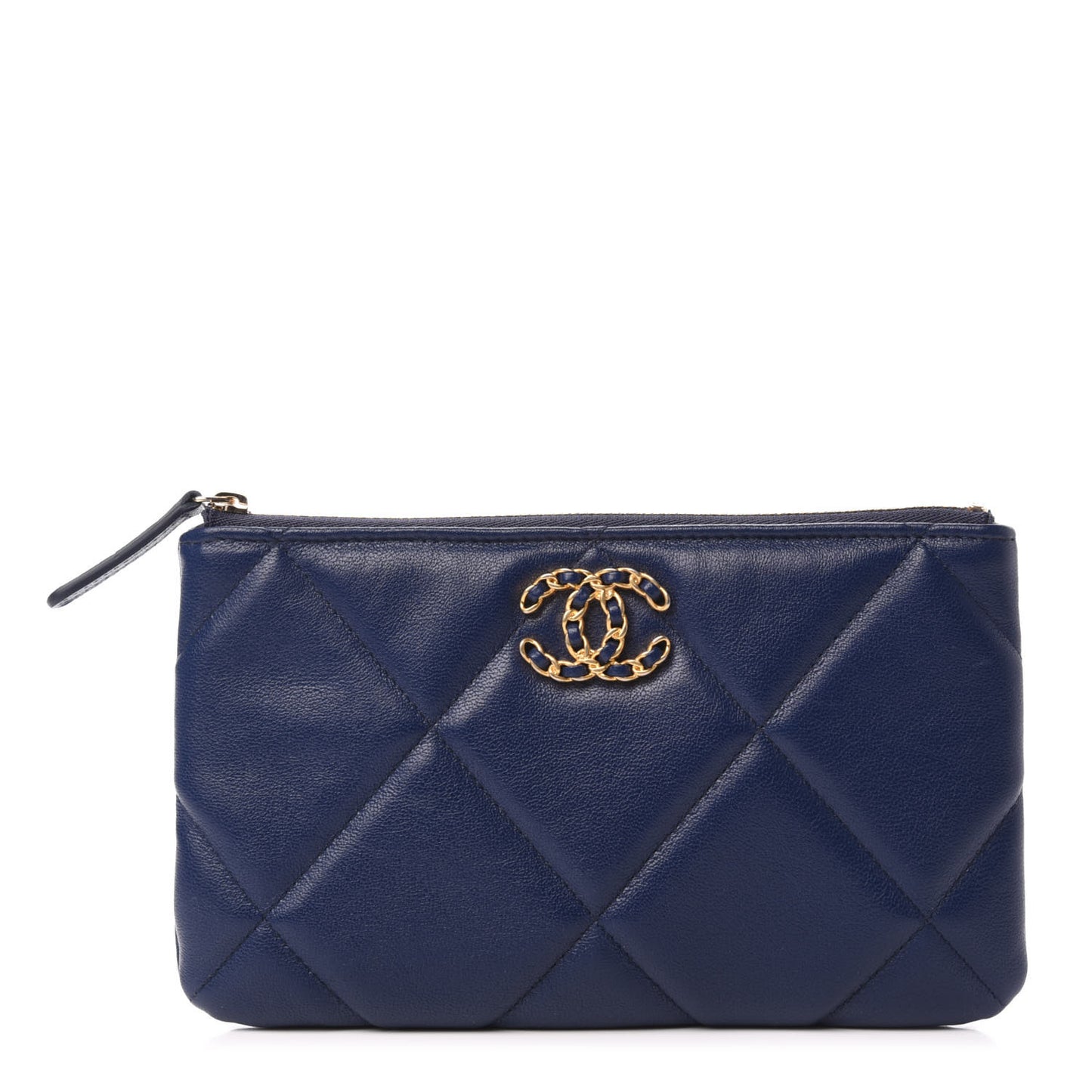 Lambskin Quilted Small Chanel 19 Pouch Navy