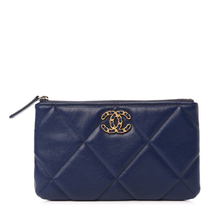 Chanel Lambskin Quilted Small Chanel 19 Pouch Navy 1 of 8