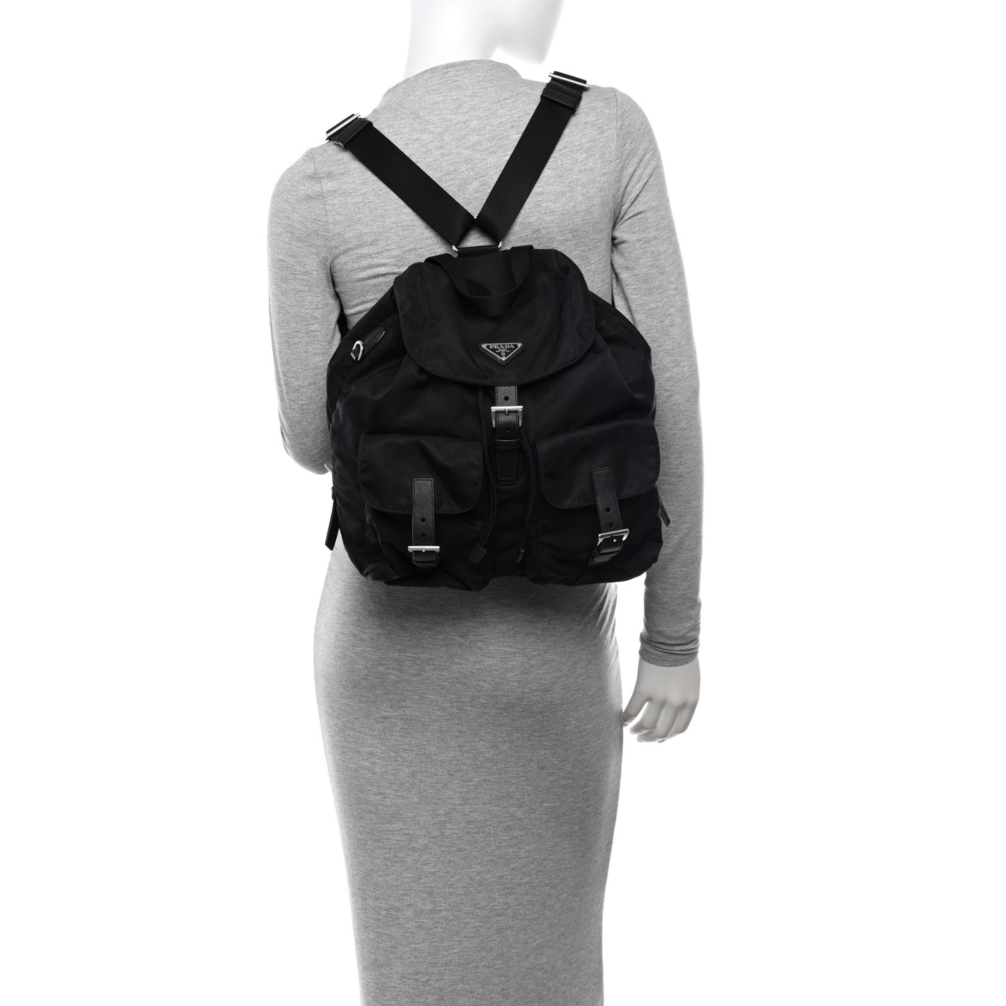 Re-Nylon Vela Saffiano Medium Backpack Black