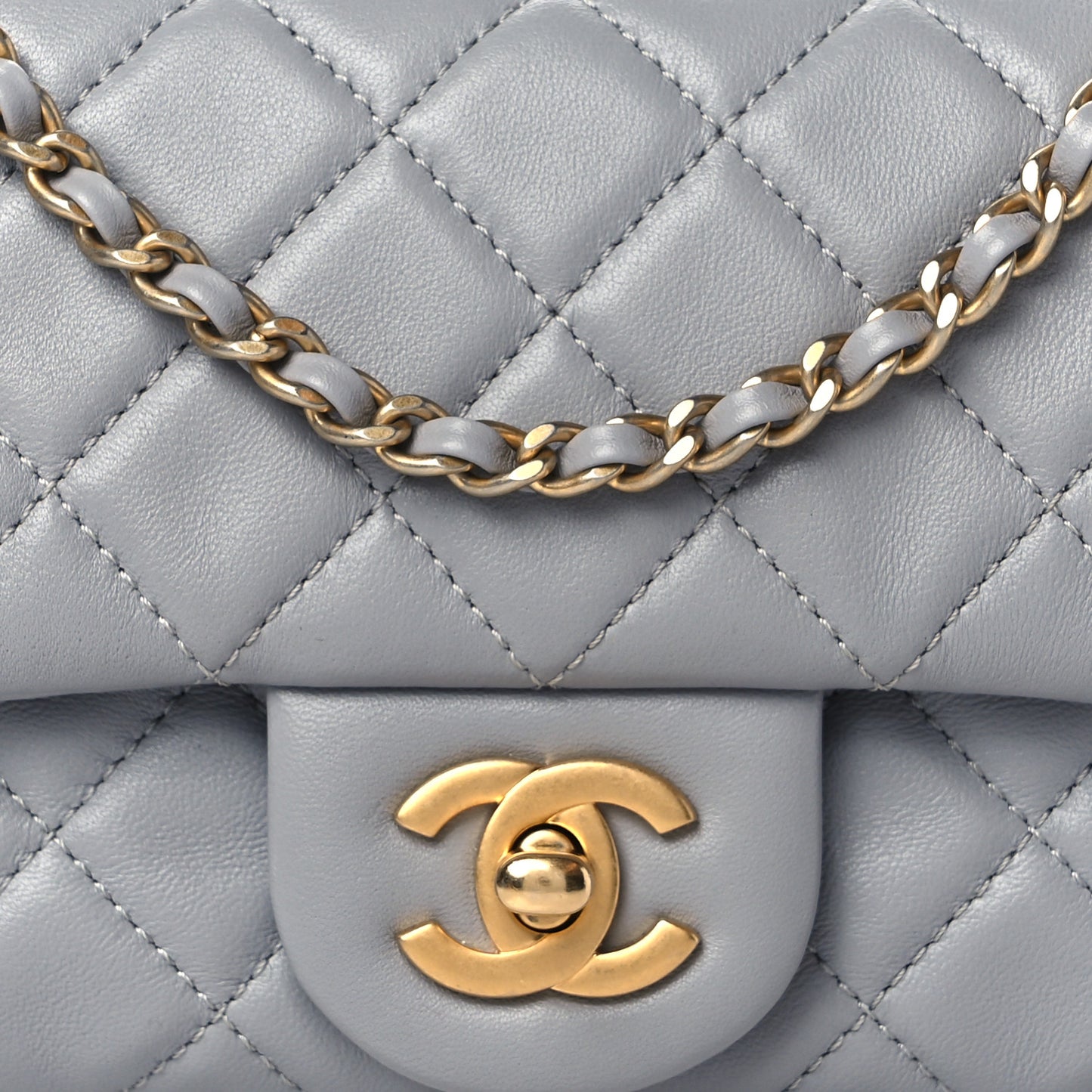 Lambskin Quilted Mini Rectangular Pearl Crush Flap Grey