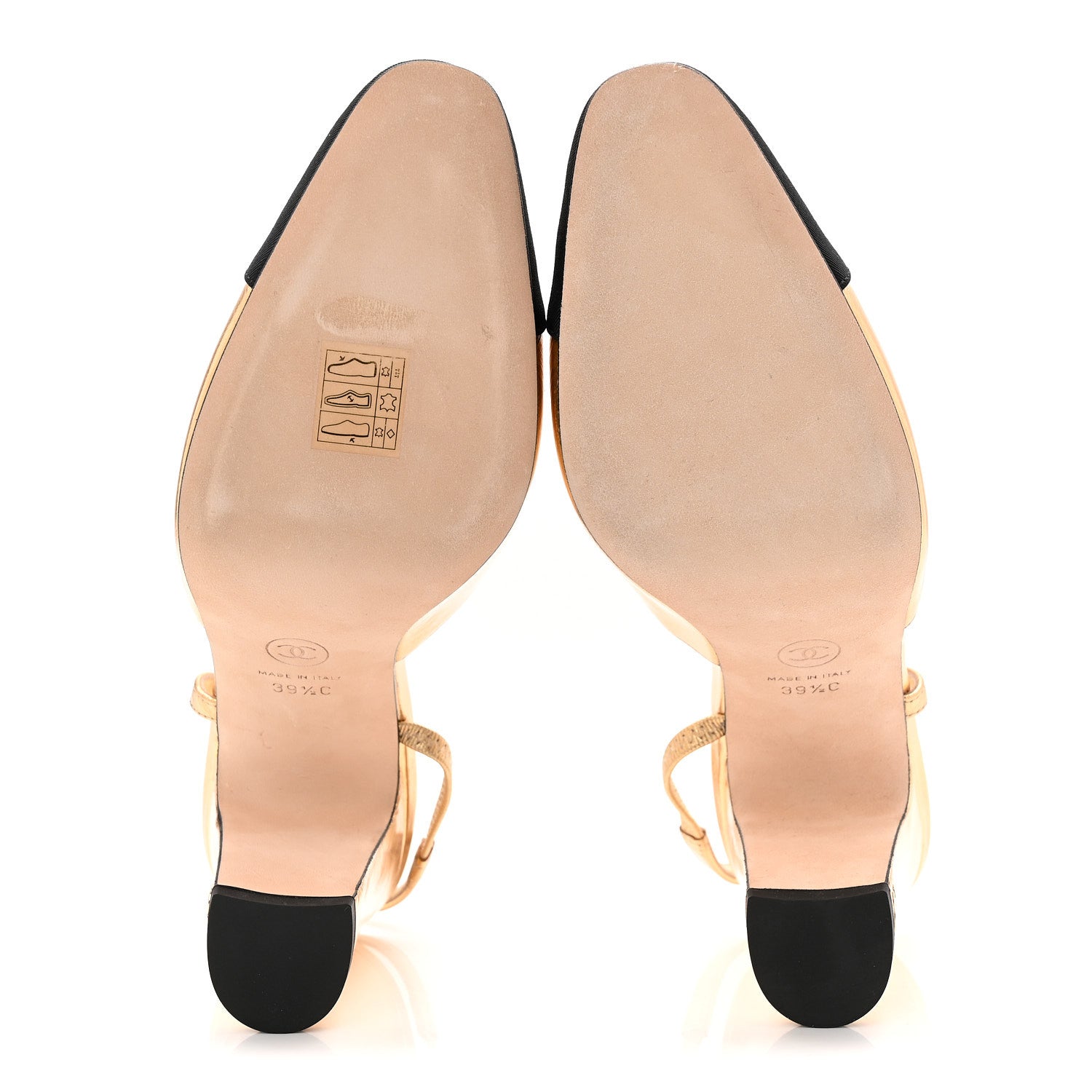 Chanel Laminated Crumpled Lambskin Grosgrain Cap Toe CC Slingback Pumps 39.5 Gold Black 6 of 10