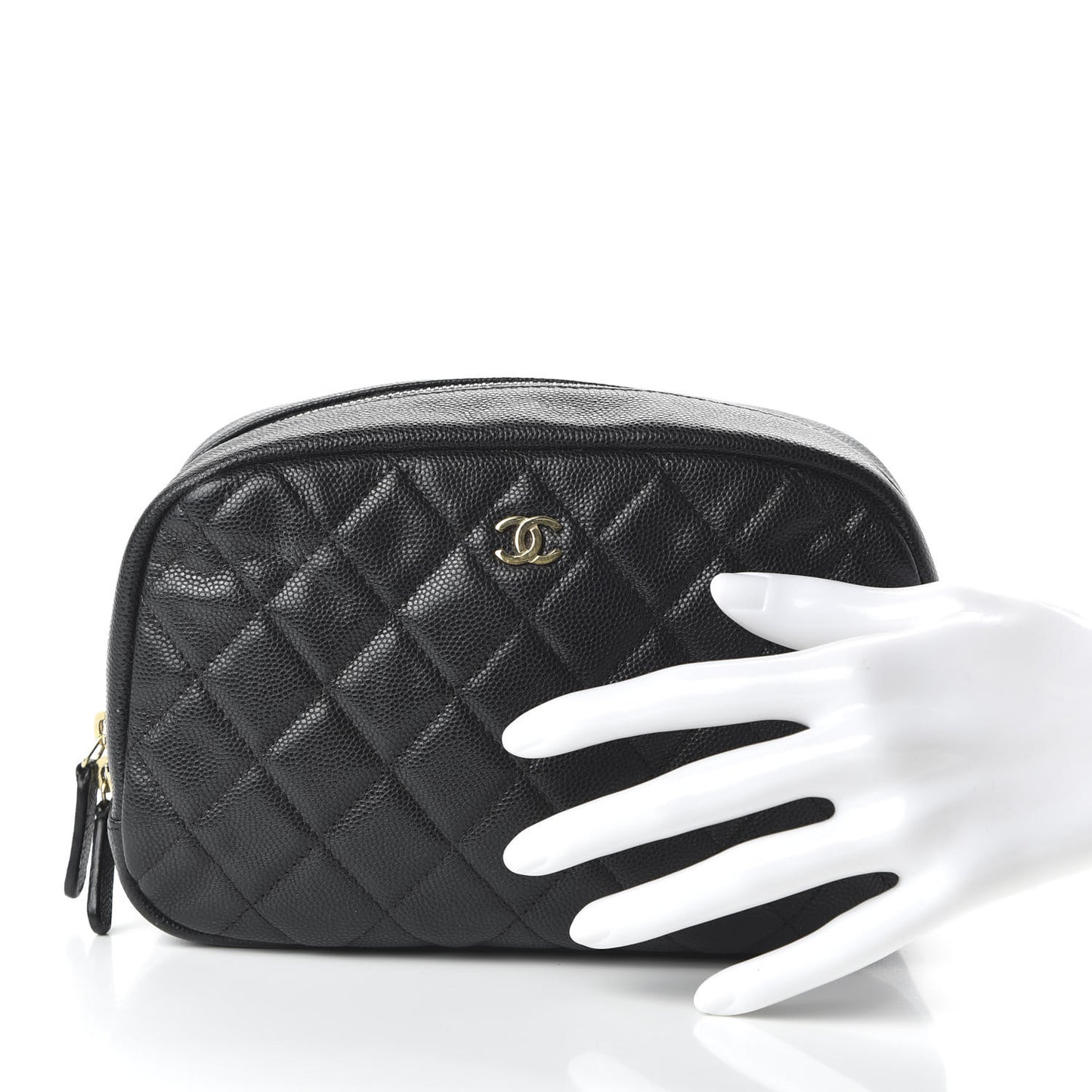 Caviar Quilted Curvy Pouch Cosmetic Case Black
