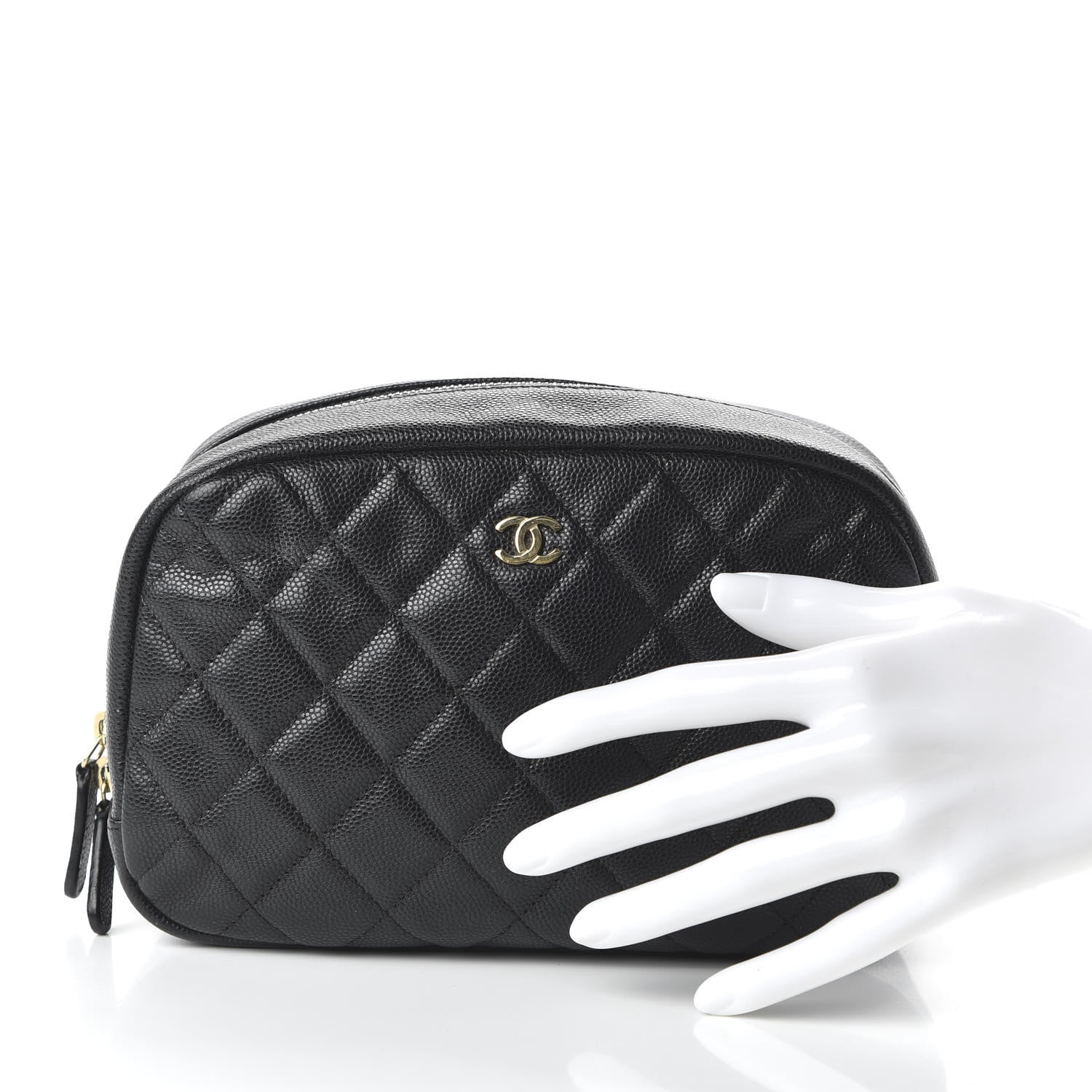 Chanel Caviar Quilted Curvy Pouch Cosmetic Case Black 2 of 10