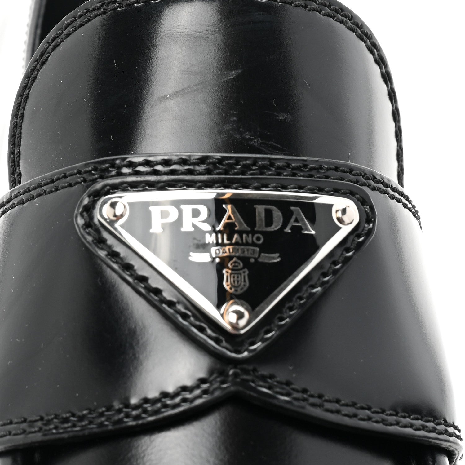 Prada Spazzolato Metal Triangle Logo 50mm Loafers 38 Black 9 of 12