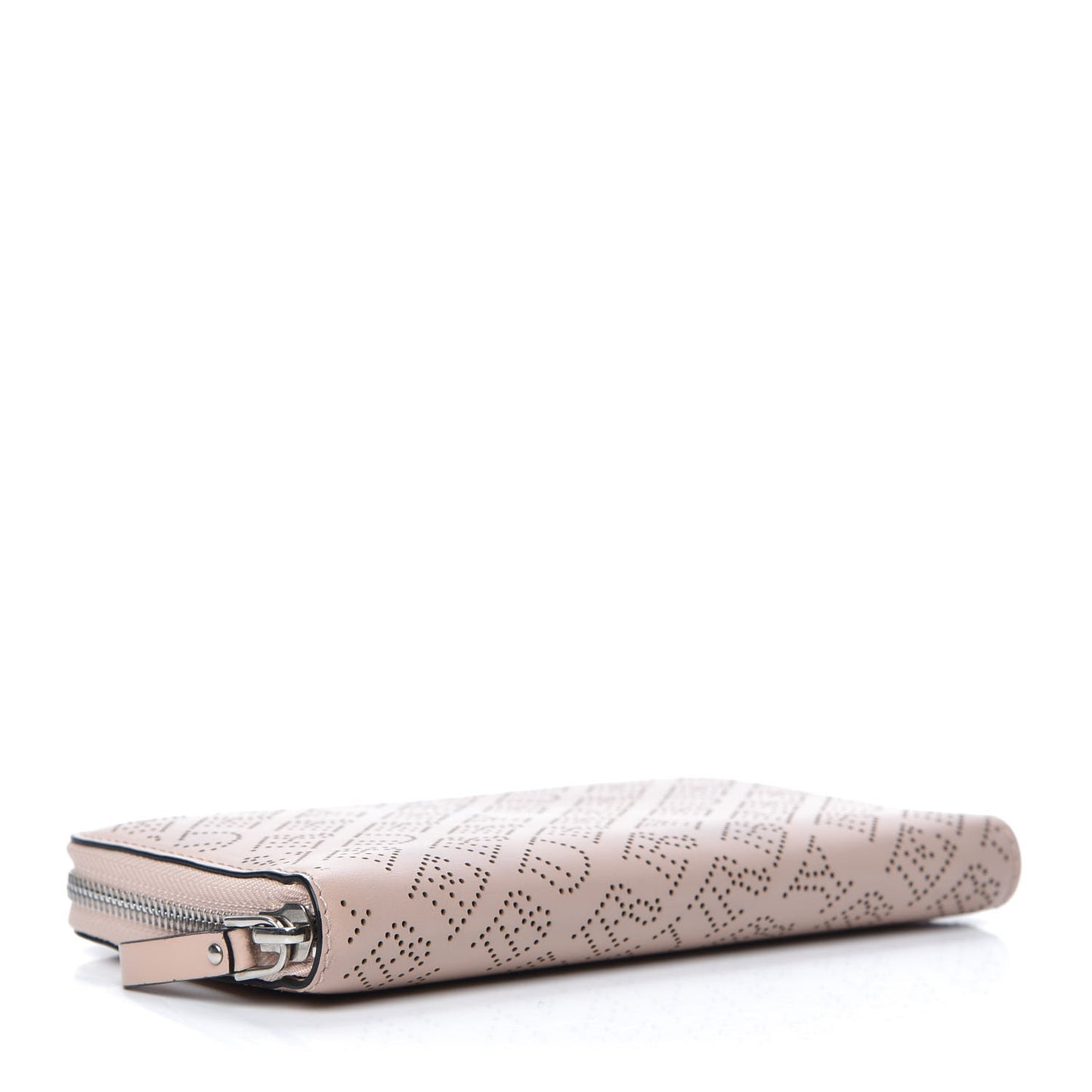 Calfskin Perforated Zip Around Wallet Pale Fawn Pink