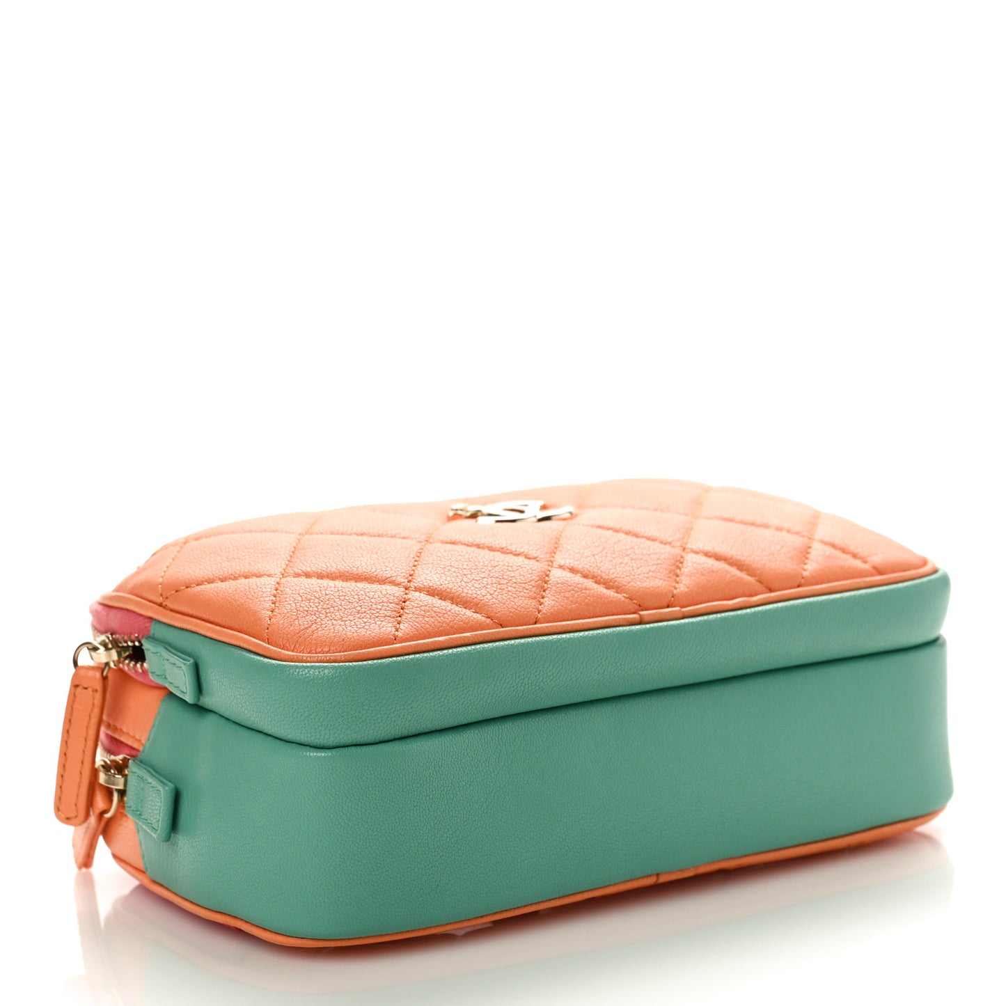 Goatskin Quilted Tri-Color In & Out Waist Bag Orange Green Pink