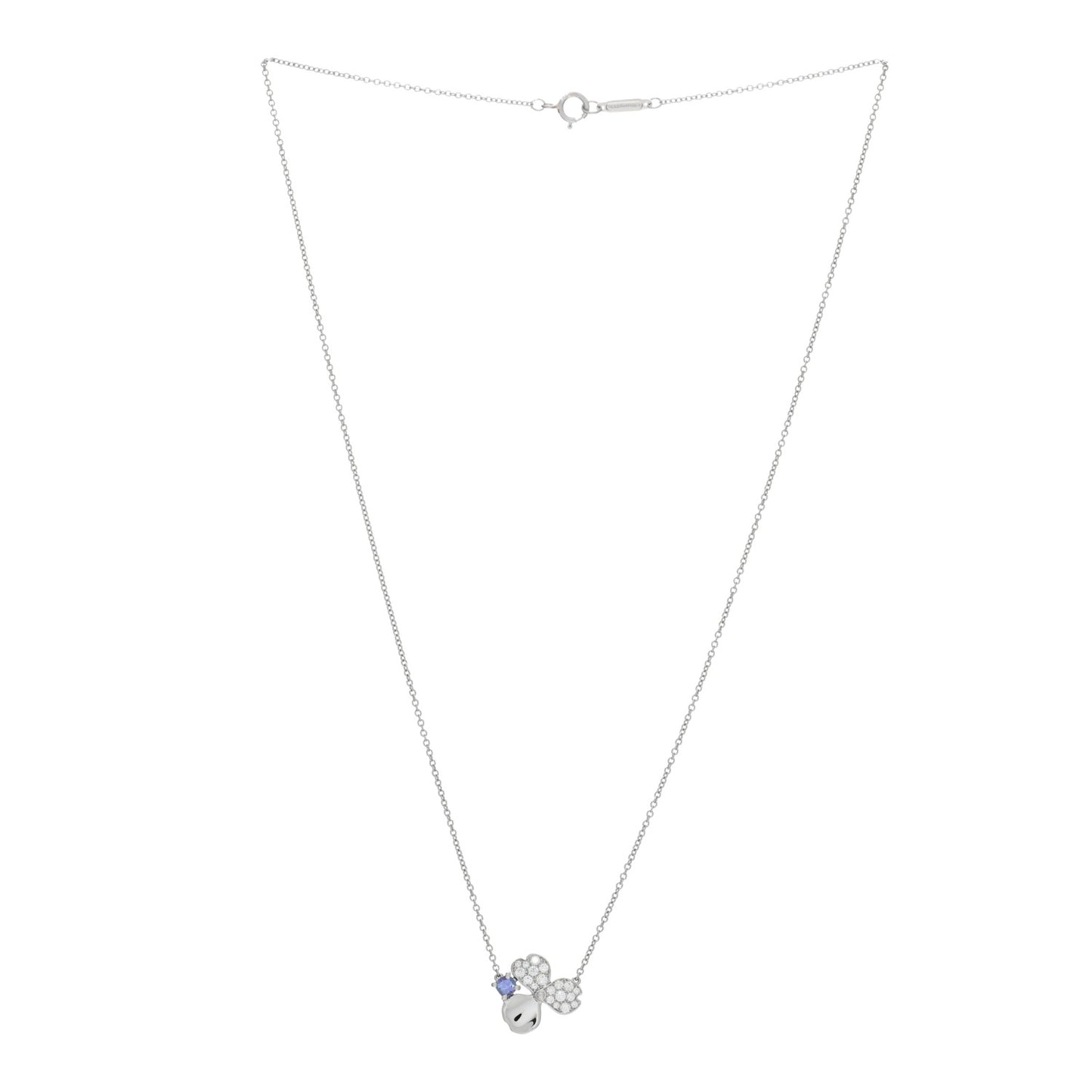Platinum Diamond Tanzanite Paper Flowers Pendant Necklace