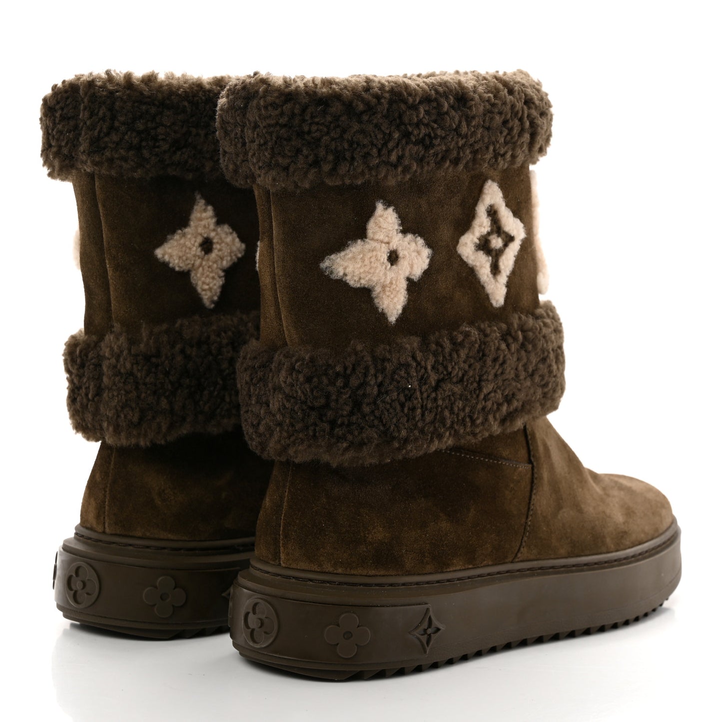 Suede Calfskin Shearling Snowdrop Flat Ankle Boot 39 Khaki