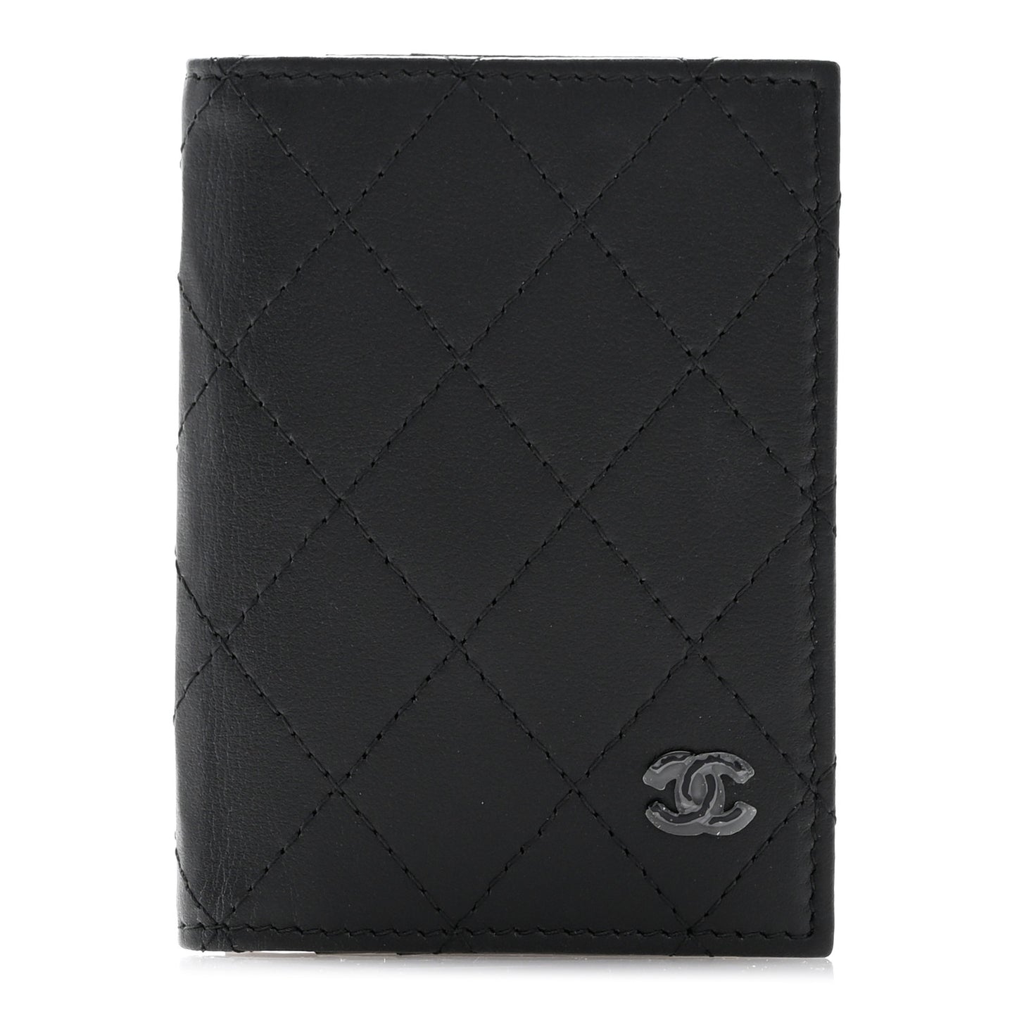 Calfskin Quilted Card Holder Wallet So Black
