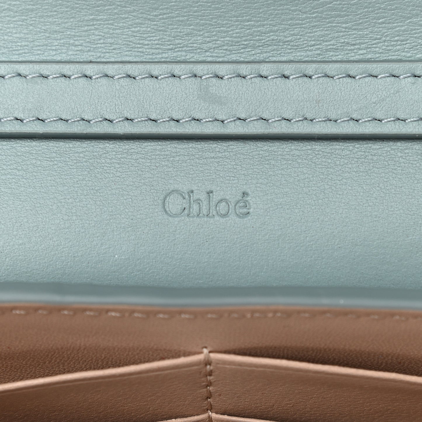 Grained Calfskin Aby Chain Wallet Faded Blue