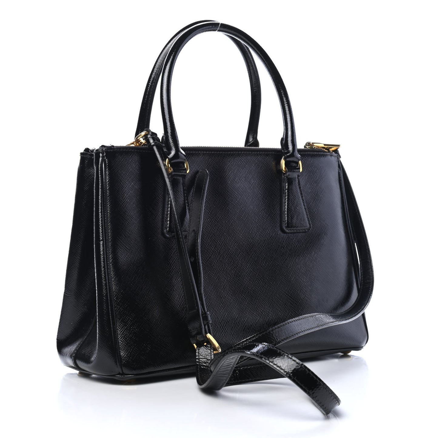Saffiano Vernice Small Galleria Double Zip Tote Black