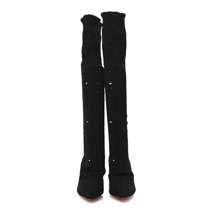 Christian Louboutin Tricot Lurex Sandrine 80 Sock Knee Boots 36 Black 2 of 7