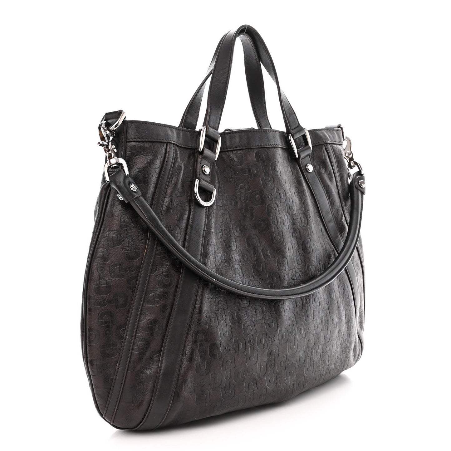 Calfskin Horsebit Embossed Medium Abbey Convertible Tote Dark Brown