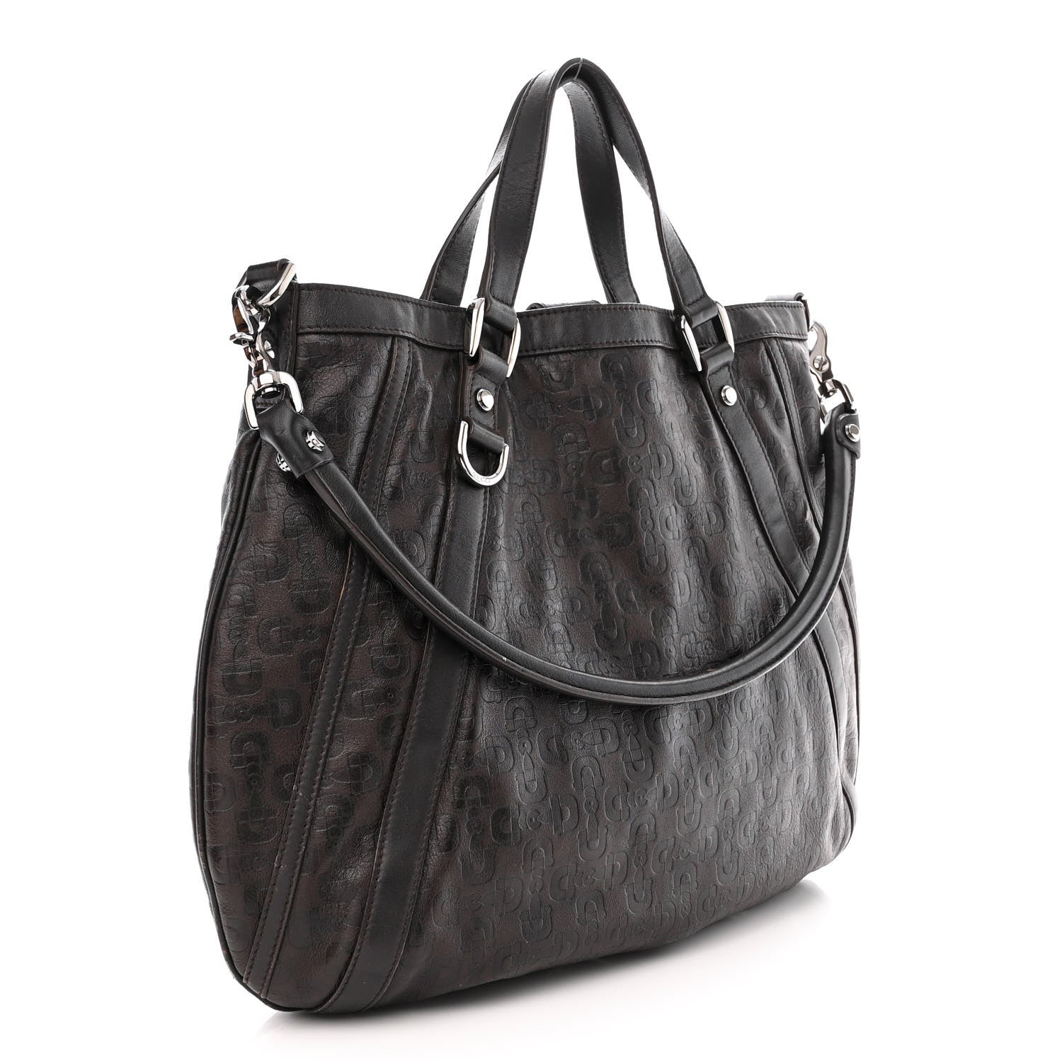 Gucci Calfskin Horsebit Embossed Medium Abbey Convertible Tote Dark Brown 3 of 13