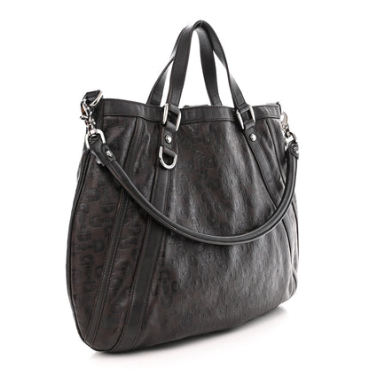 Gucci Calfskin Horsebit Embossed Medium Abbey Convertible Tote Dark Brown 3 of 13