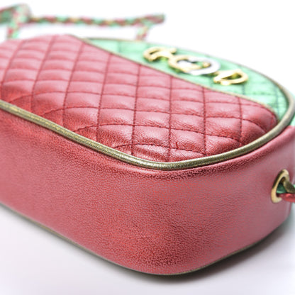 Gucci Laminated Nappa Trapuntata Mini Zumi Dome Shoulder Bag Rosso Jasmine Green Rame 6 of 9