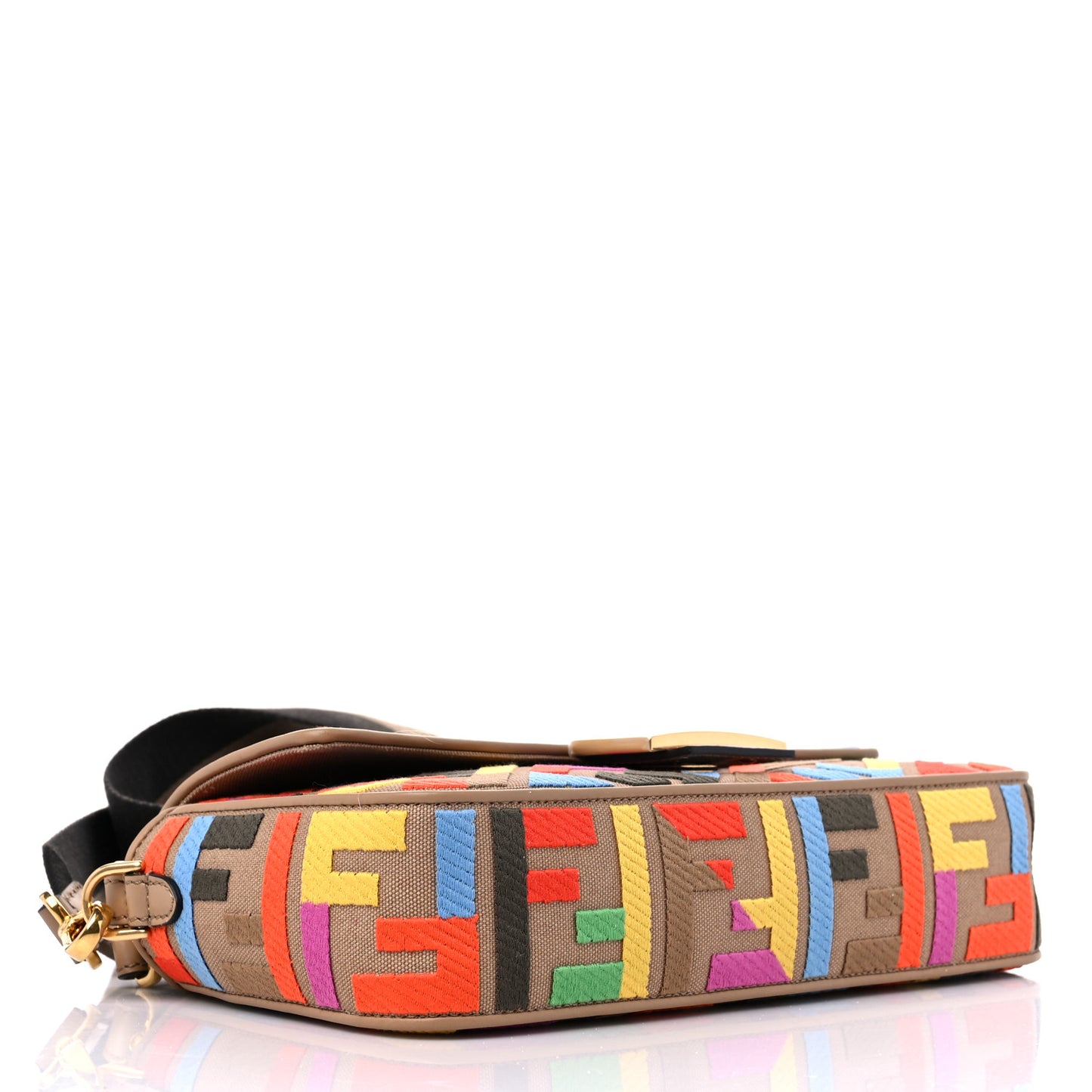 Canvas Vitello King FF Multicolor Embroidered Baguette Multicolor Cuoio