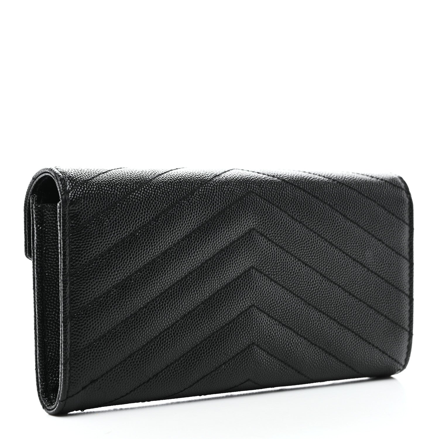 Saint Laurent Grain De Poudre Matelasse Chevron Monogram Flap Wallet Black 3 of 7