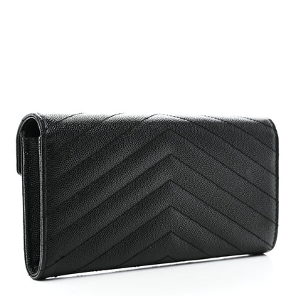 Saint Laurent Grain De Poudre Matelasse Chevron Monogram Flap Wallet Black 3 of 7