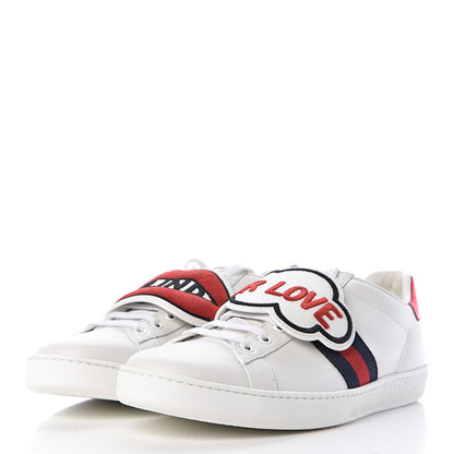 Gucci Calfskin Ayers Web Blind for Love Embroidered Womens Ace Sneakers 41 White 3 of 10