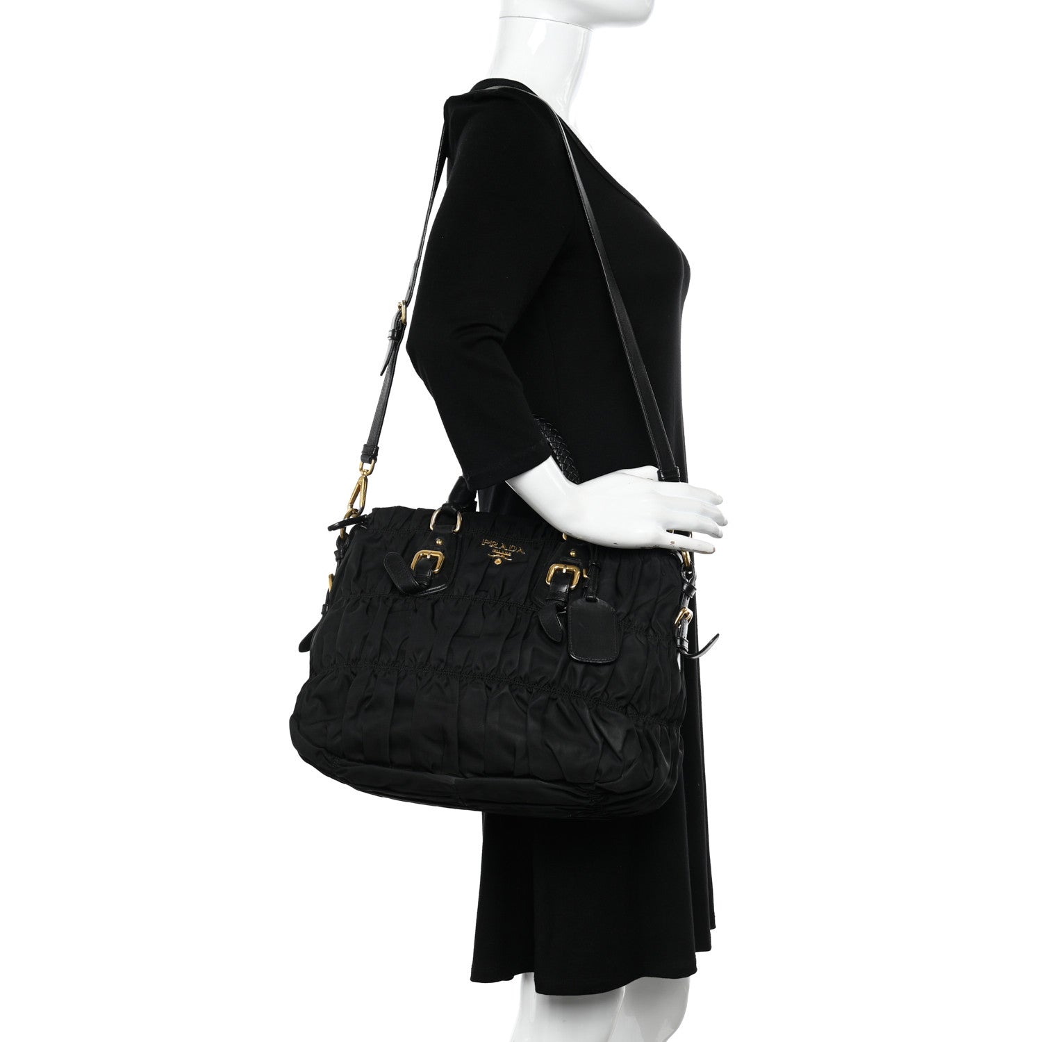 Prada Tessuto Nylon Nappa Braided Gaufre Shopping Satchel Black 2 of 12