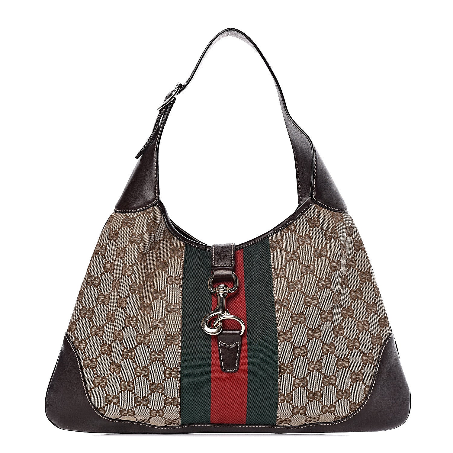 Gucci Monogram Web Jackie O Bouvier Hobo Dark Brown 2 of 16