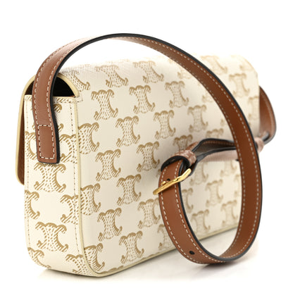 Celine Canvas Calfskin Triomphe Shoulder Bag White 3 of 10