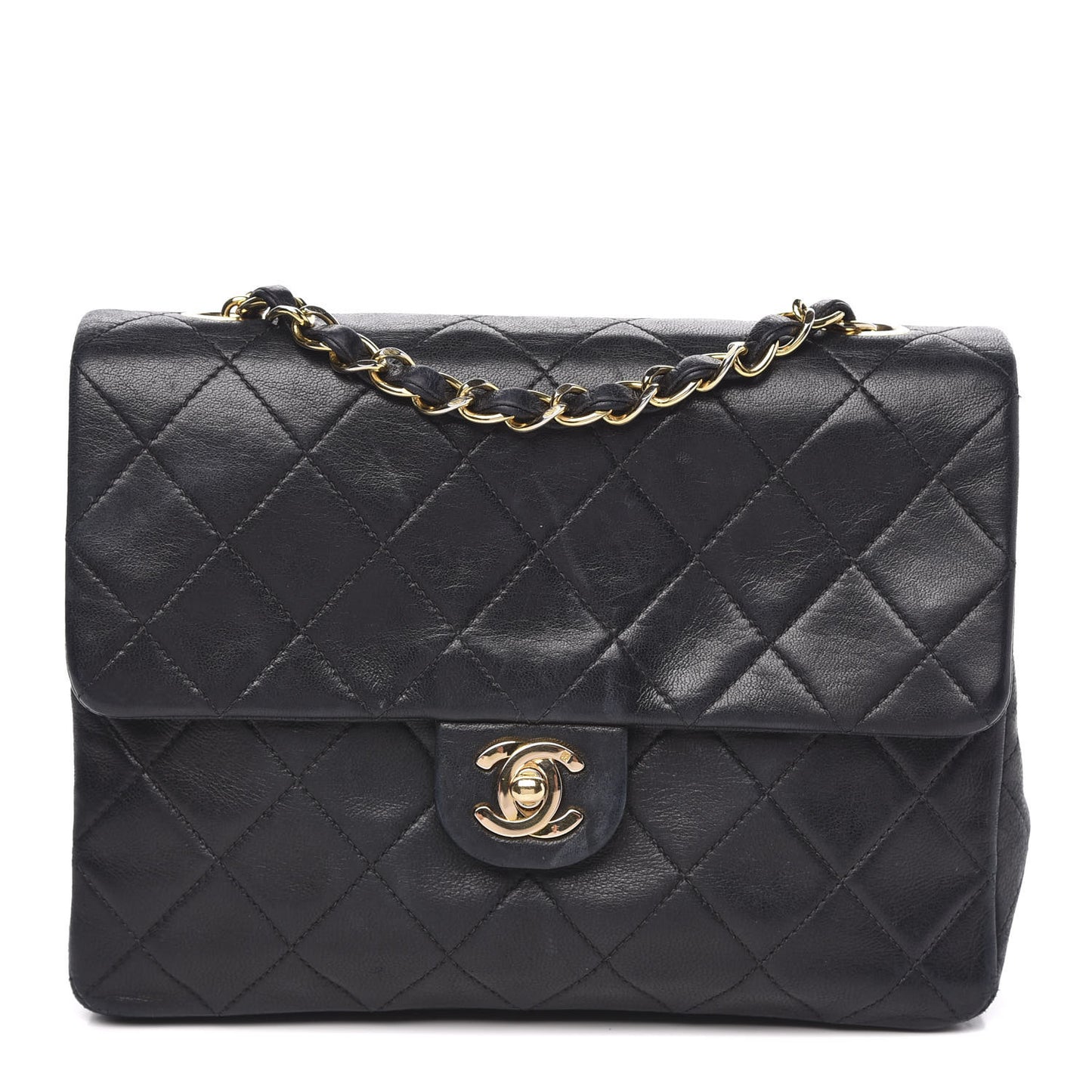 Lambskin Quilted Mini Square Flap Bag Black