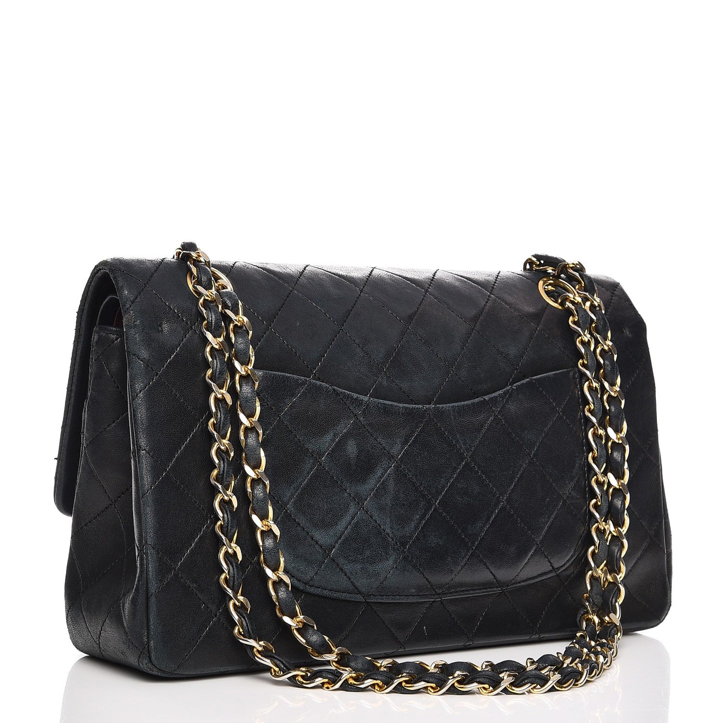 Lambskin Quilted Medium Double Flap Black