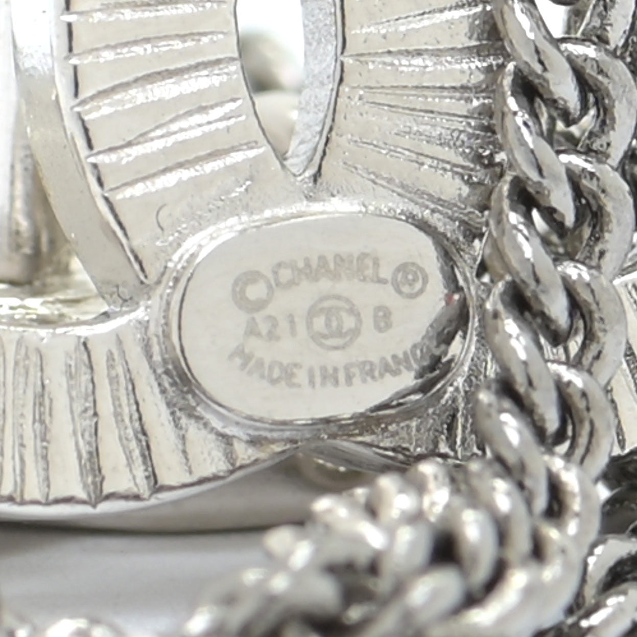 Chanel Crystal Chain CC Earrings Silver 4 of 5