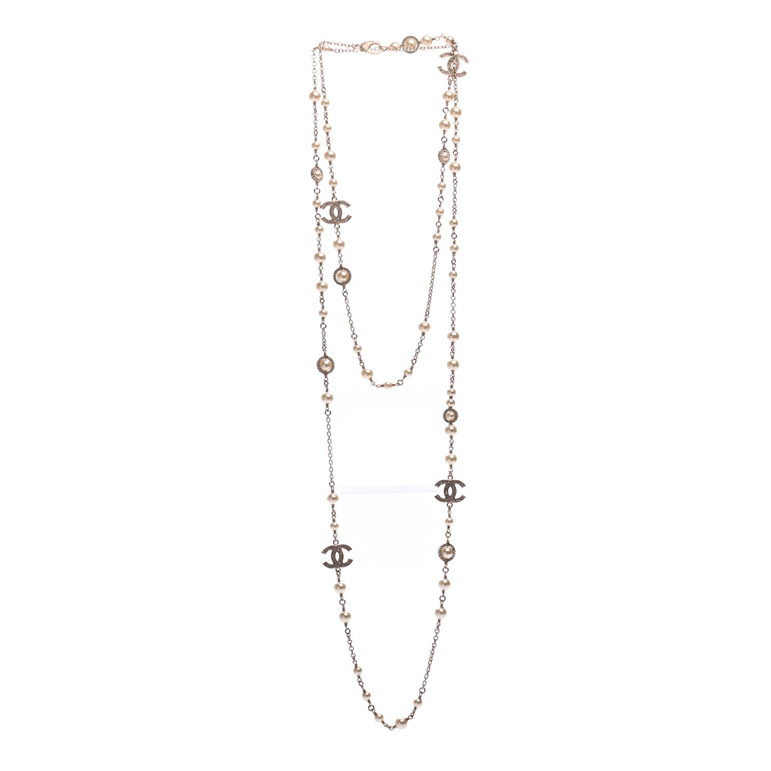 Chanel Crystal Pearl CC Long Necklace Gold 3 of 5