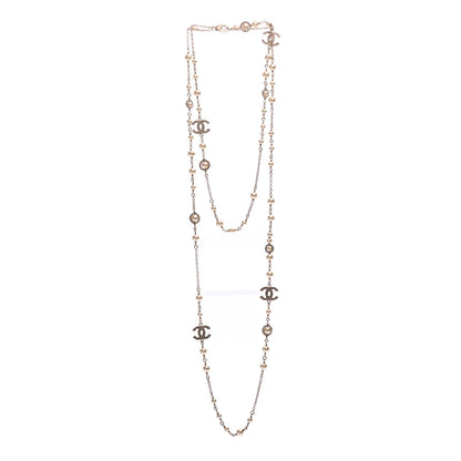 Chanel Crystal Pearl CC Long Necklace Gold 3 of 5