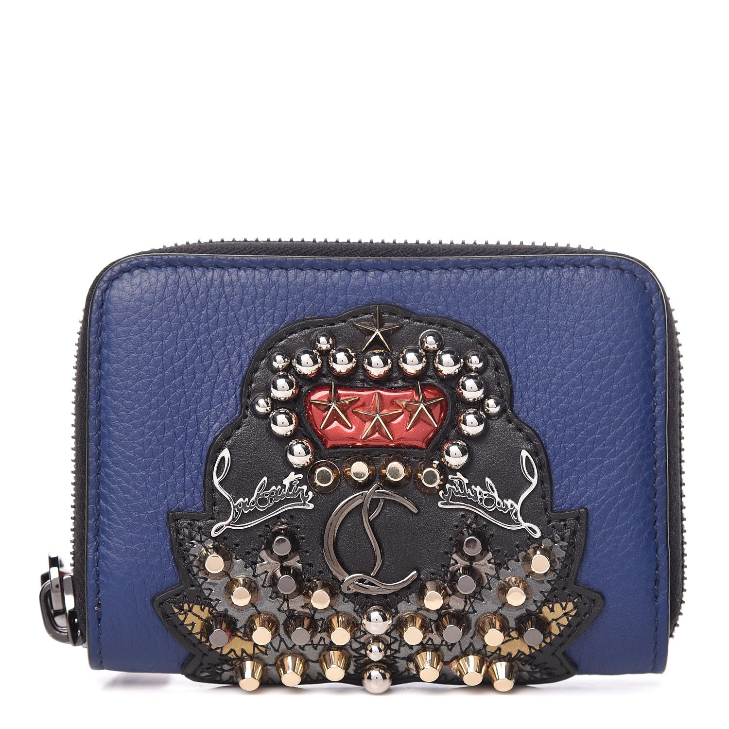 Christian Louboutin Calfskin Ecusson Panettone Coin Purse Navy 1 of 8