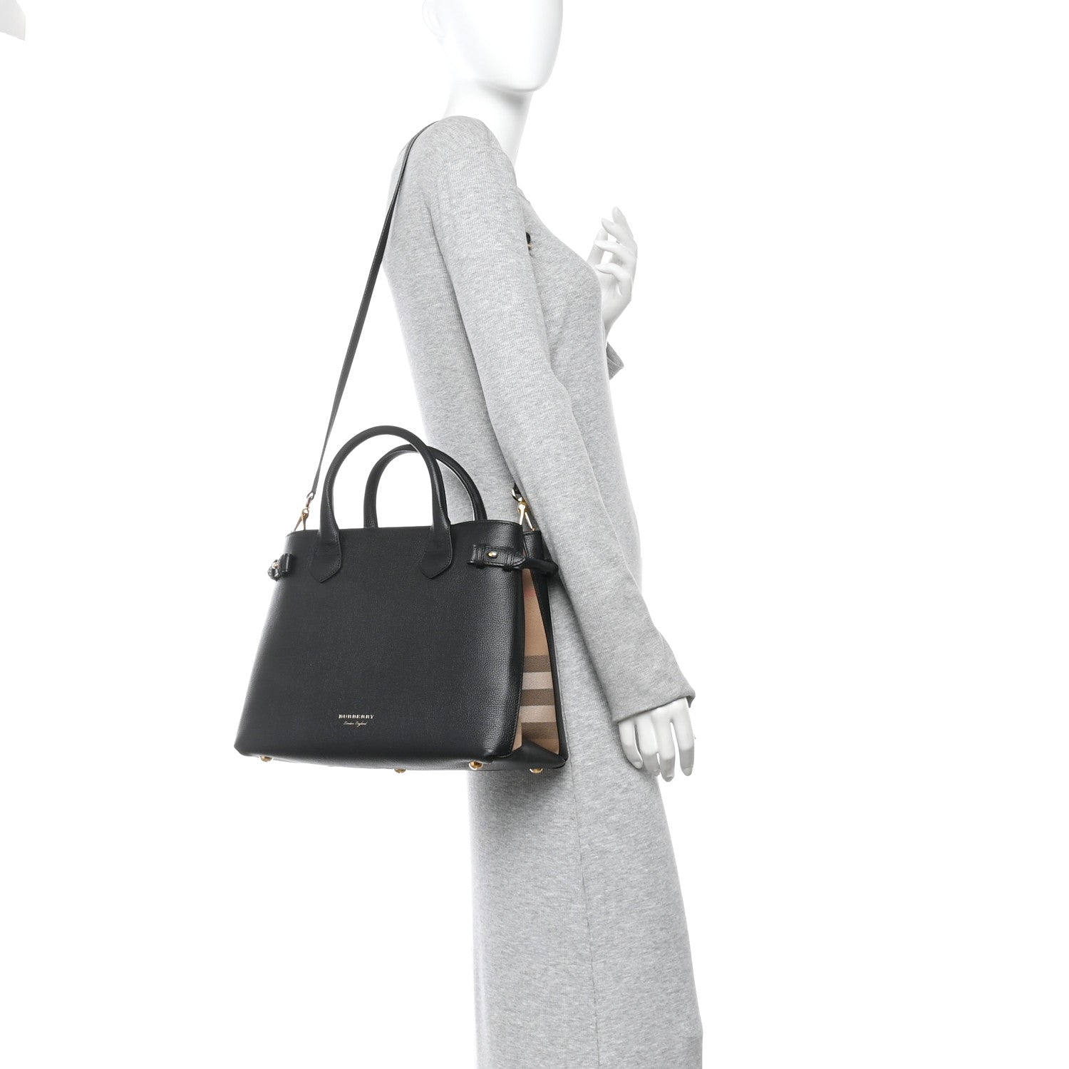 Burberry Derby Calfskin House Check Medium Banner Tote Black 2 of 10
