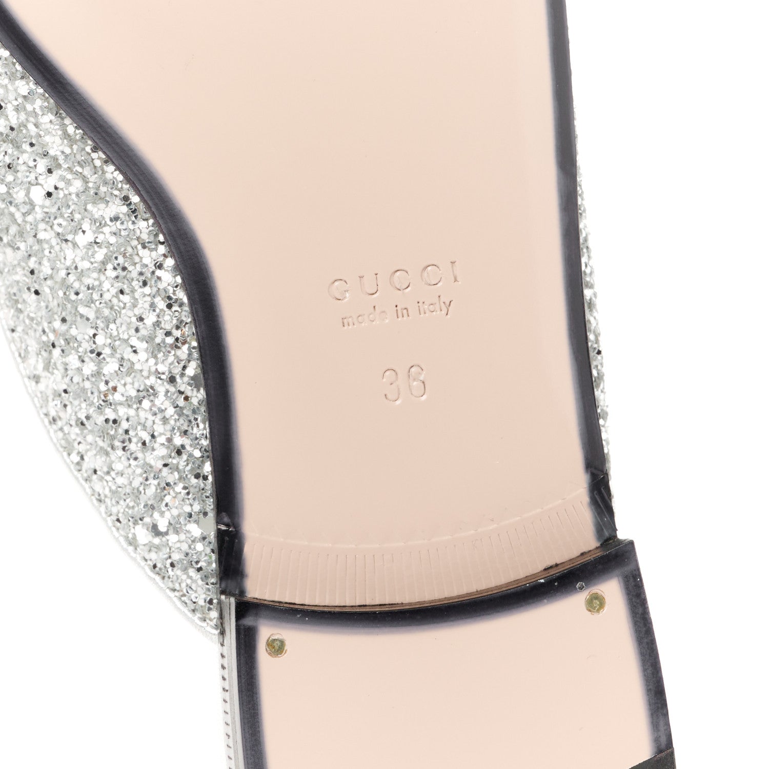 Gucci Glitter Womens Princetown Slippers 36 Silver 6 of 9