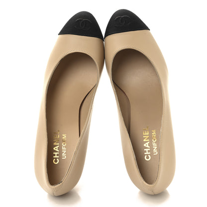 Chanel Lambskin Grosgrain Cap Toe CC Pumps 39 Beige Black 2 of 10