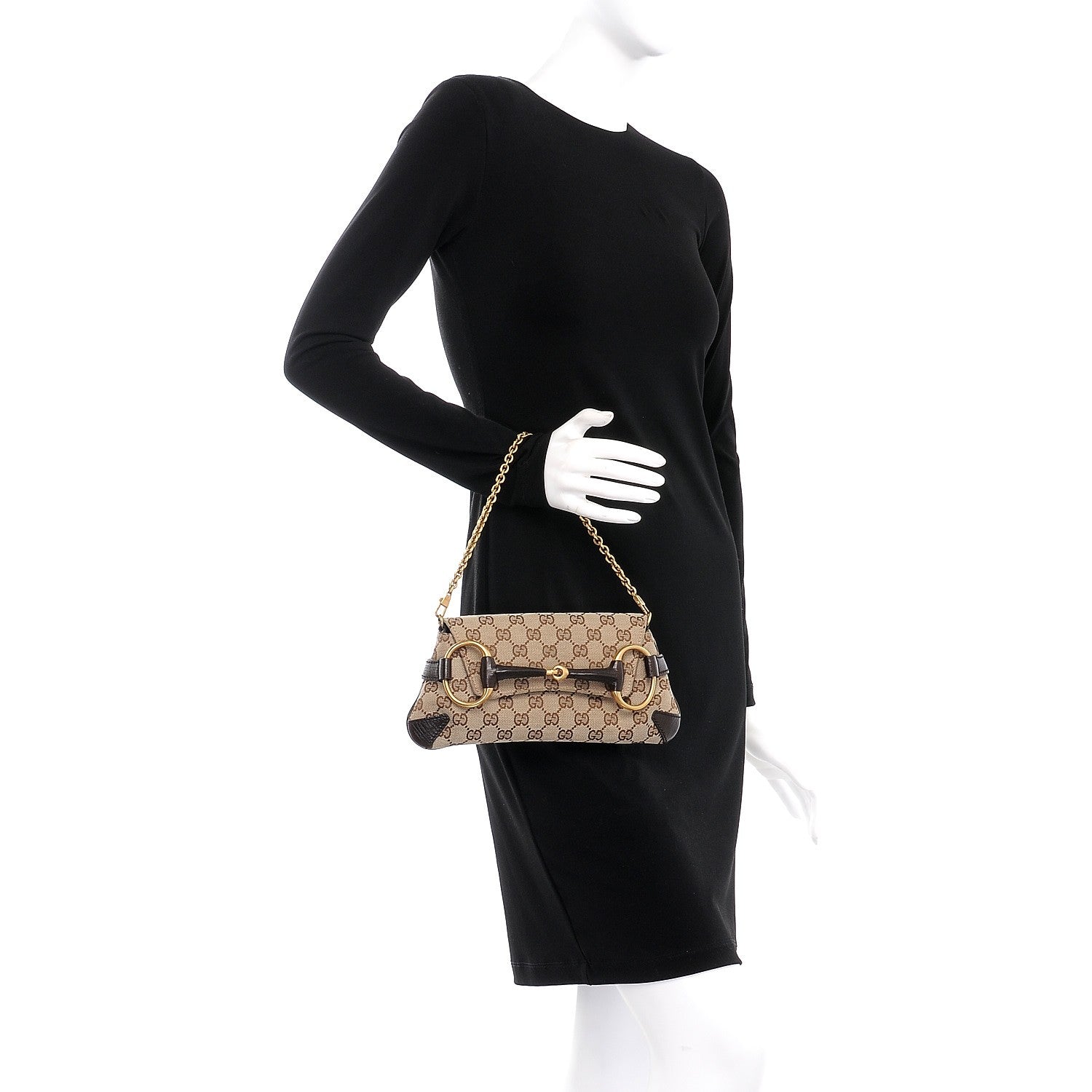 Gucci Monogram Horsebit Clutch Dark Brown 2 of 7