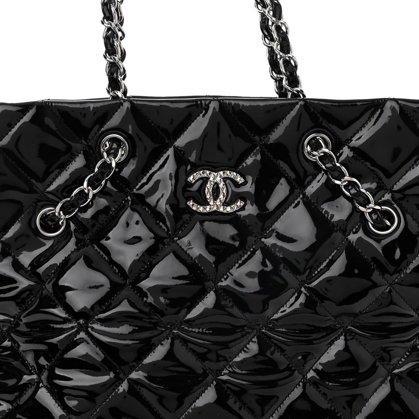 Patent Quilted Large Cells Tote Black Black