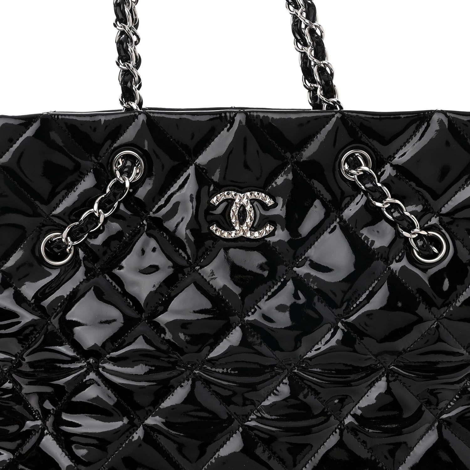 Chanel Patent Quilted Large Cells Tote Black Black 7 of 9