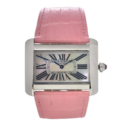 Cartier Stainless Steel Crocodile Mother of Pearl 38mm Tank Divan Quartz Watch Pink 1 of 10