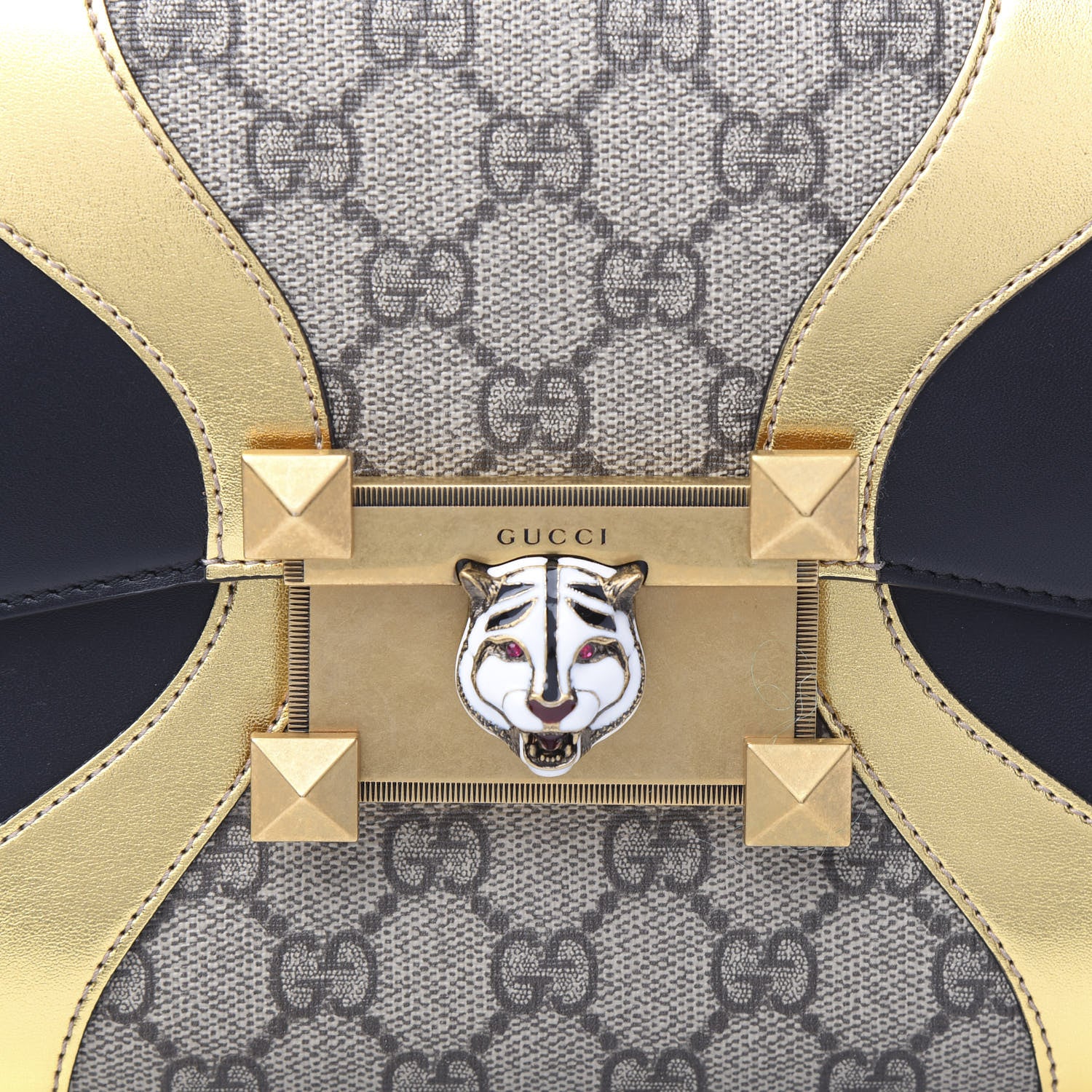 Gucci GG Supreme Monogram Small Osiride Top Handle Bag Black Gold 11 of 11